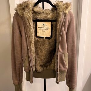 Abercrombie & Fitch Tan Fur Hoodie y2k